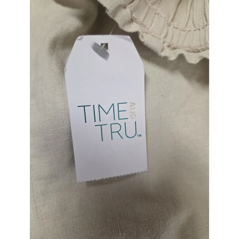 Time and Tru Women's Linen Blend Cargo Pants Beige Drawstring Pull On XXXL 22 NW